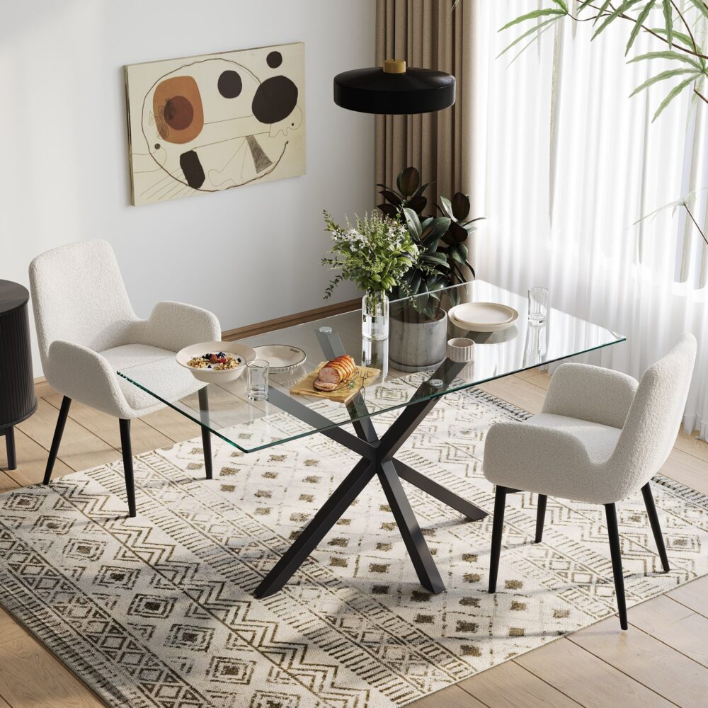 Boucle - teddy Sherpa Fabric Bliss Armrest Dining Chair Ensemble