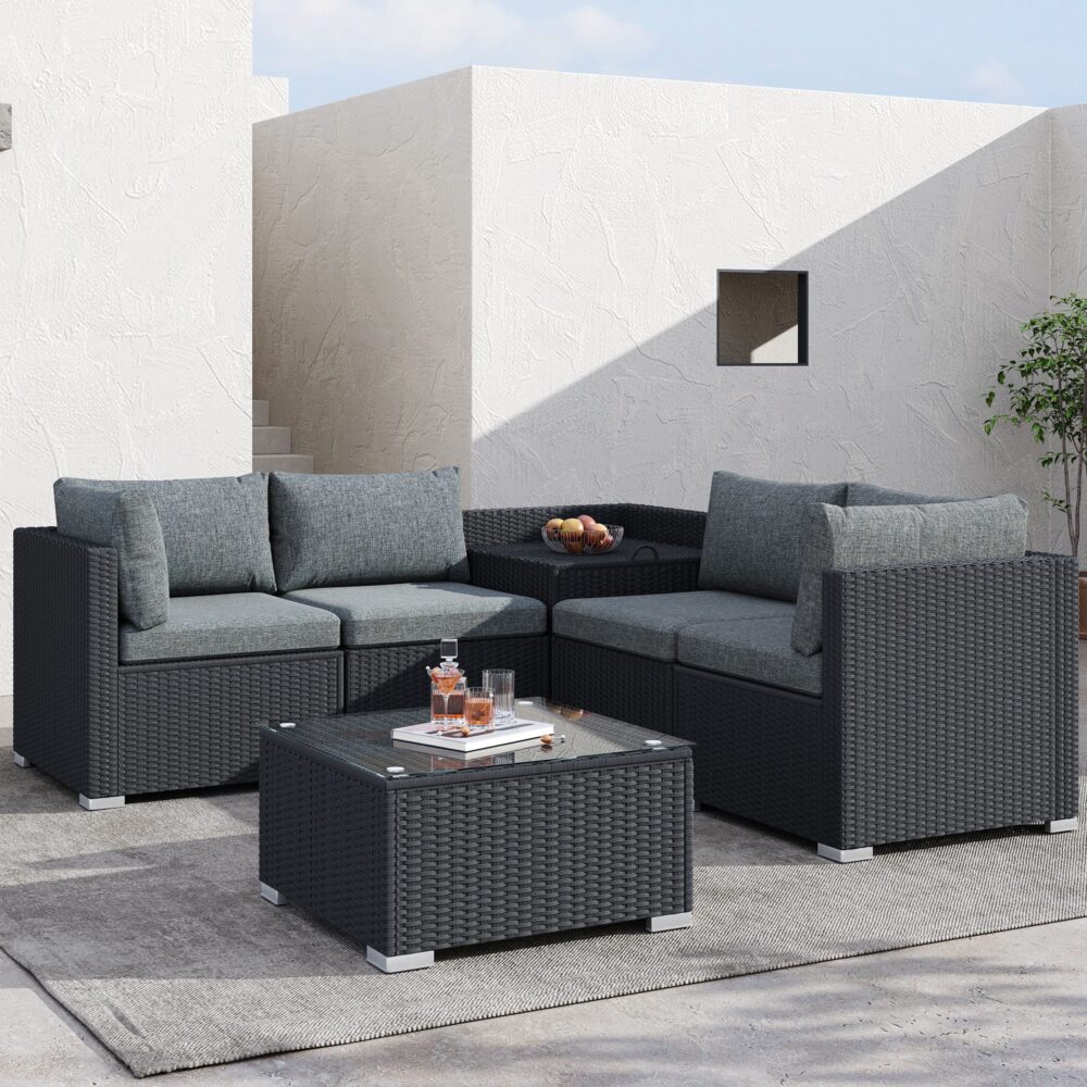 6PCS Outdoor Modular Lounge Sofa Coogee â€“ Black