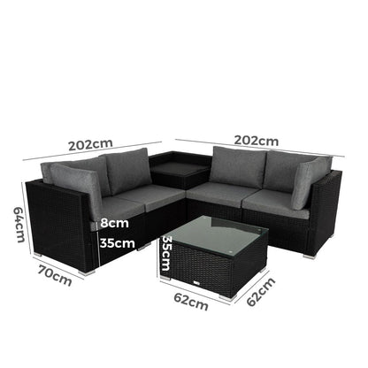 6PCS Outdoor Modular Lounge Sofa Coogee â€“ Black