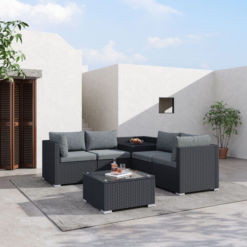 6PCS Outdoor Modular Lounge Sofa Coogee â€“ Black