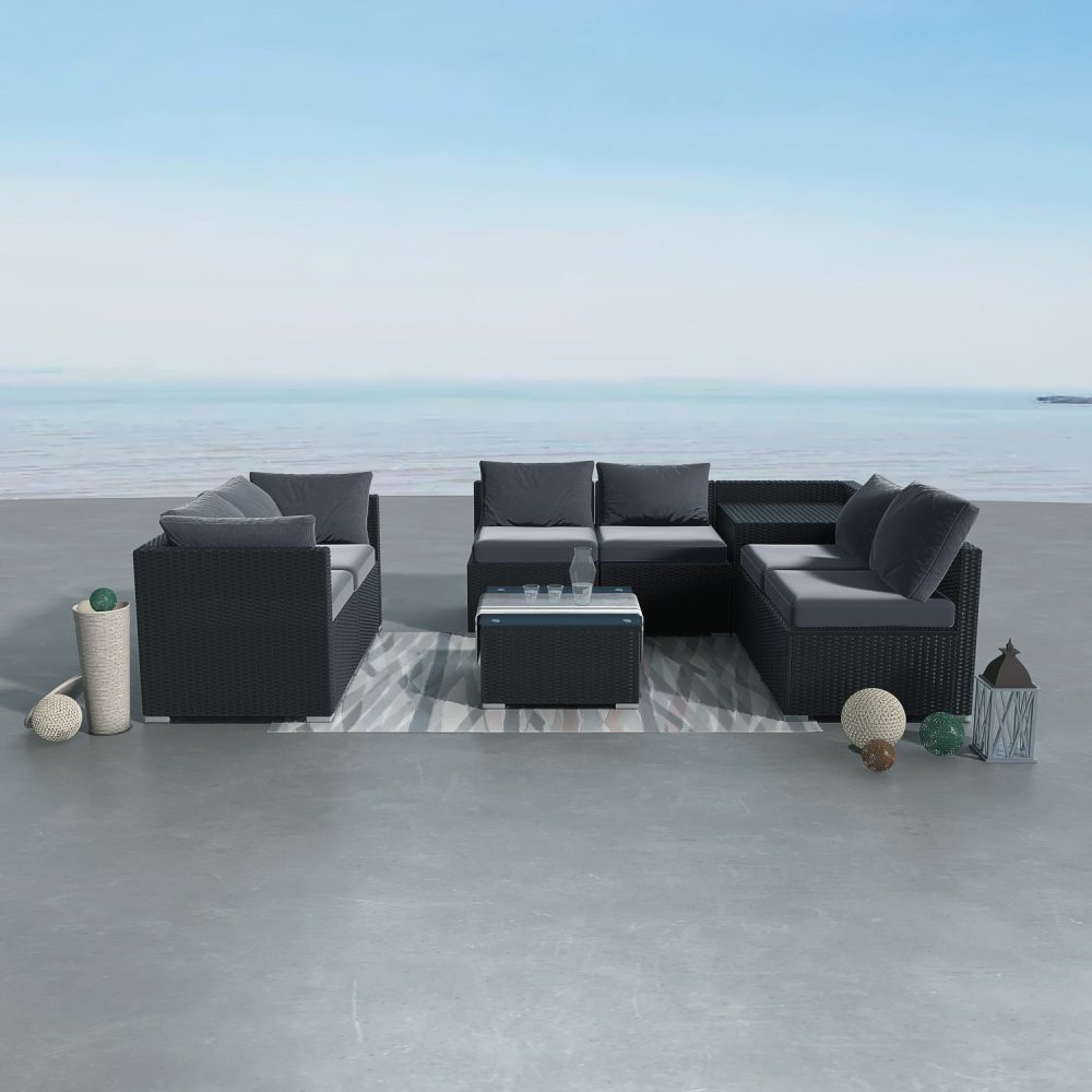 8PCS Outdoor Furniture Modular Lounge Sofa Lizard â€“ Black