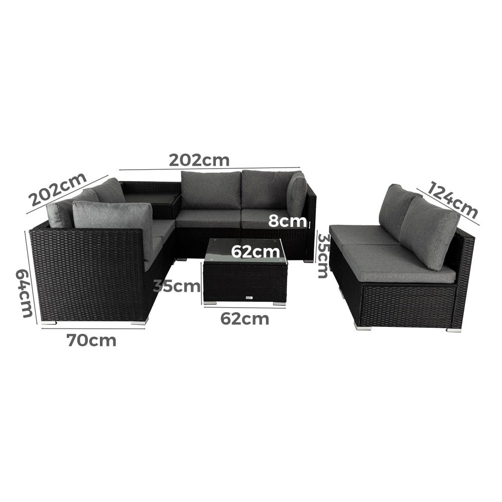 8PCS Outdoor Furniture Modular Lounge Sofa Lizard â€“ Black