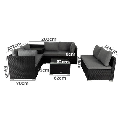8PCS Outdoor Furniture Modular Lounge Sofa Lizard â€“ Black