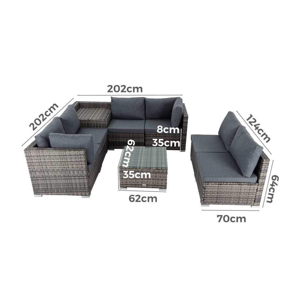 8PCS Outdoor Furniture Modular Lounge Sofa Lizard â€“ Grey