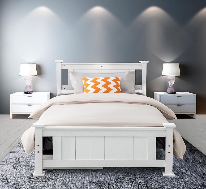 King Single Solid Pine Timber Bed Frame White