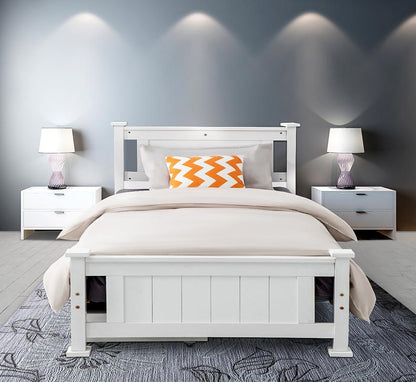 King Single Solid Pine Timber Bed Frame White