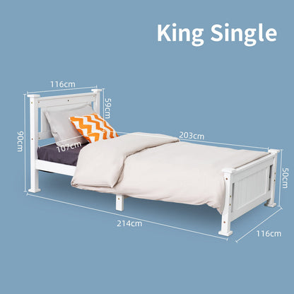King Single Solid Pine Timber Bed Frame White