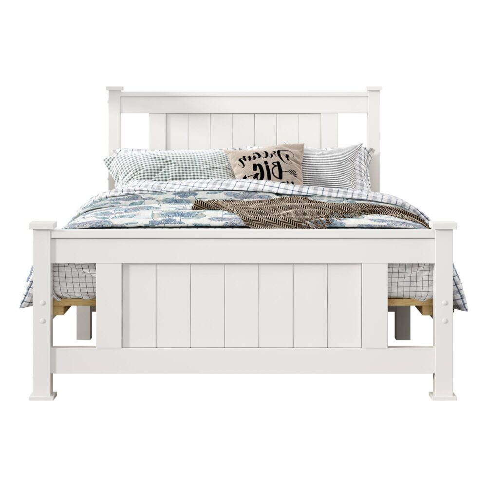 King Single Solid Pine Timber Bed Frame White