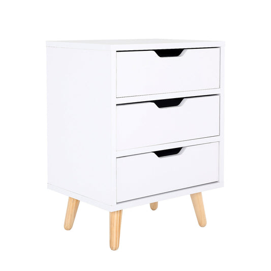 Bedside Table 3 Drawer Wood Leg Storage Cabinet Nightstand LACY WHITE
