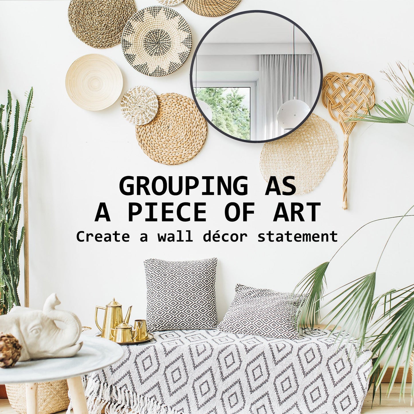 Wall Mirror Round Aluminum Frame Bathroom 50cm BLACK