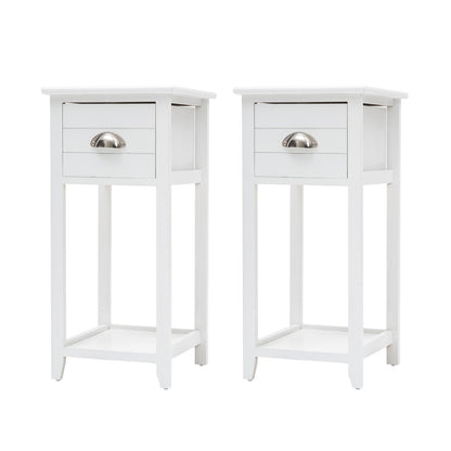 2X Bedside Table Drawer Vintage Side Table Storage Cabinet Bedroom VALERIE WHITE