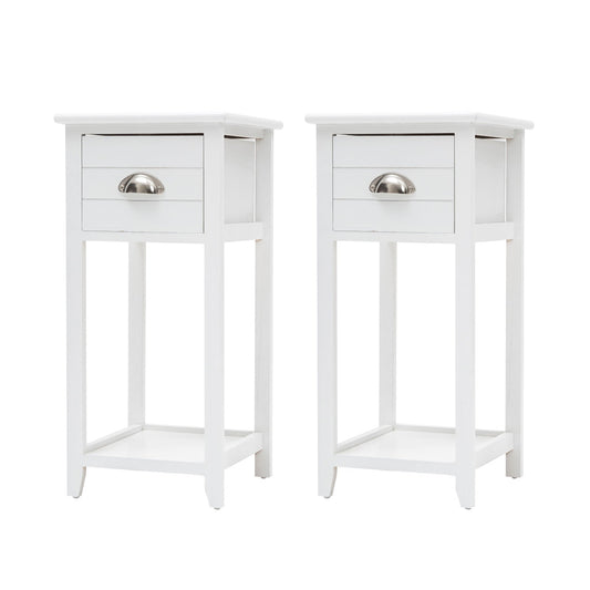 2X Bedside Table Drawer Vintage Side Table Storage Cabinet Bedroom VALERIE WHITE