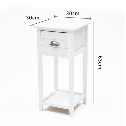 2X Bedside Table Drawer Vintage Side Table Storage Cabinet Bedroom VALERIE WHITE