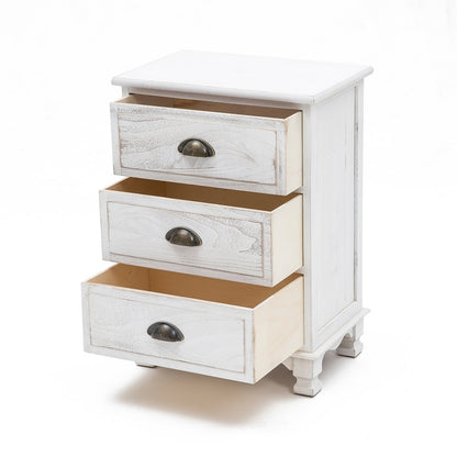 Bedside Table 3 Drawer Vintage Side Table Storage Cabinet Bedroom CLARA WHITE
