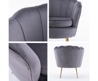 La Bella Shell Scallop Grey Armchair Accent Chair Velvet + Round Ottoman Footstool