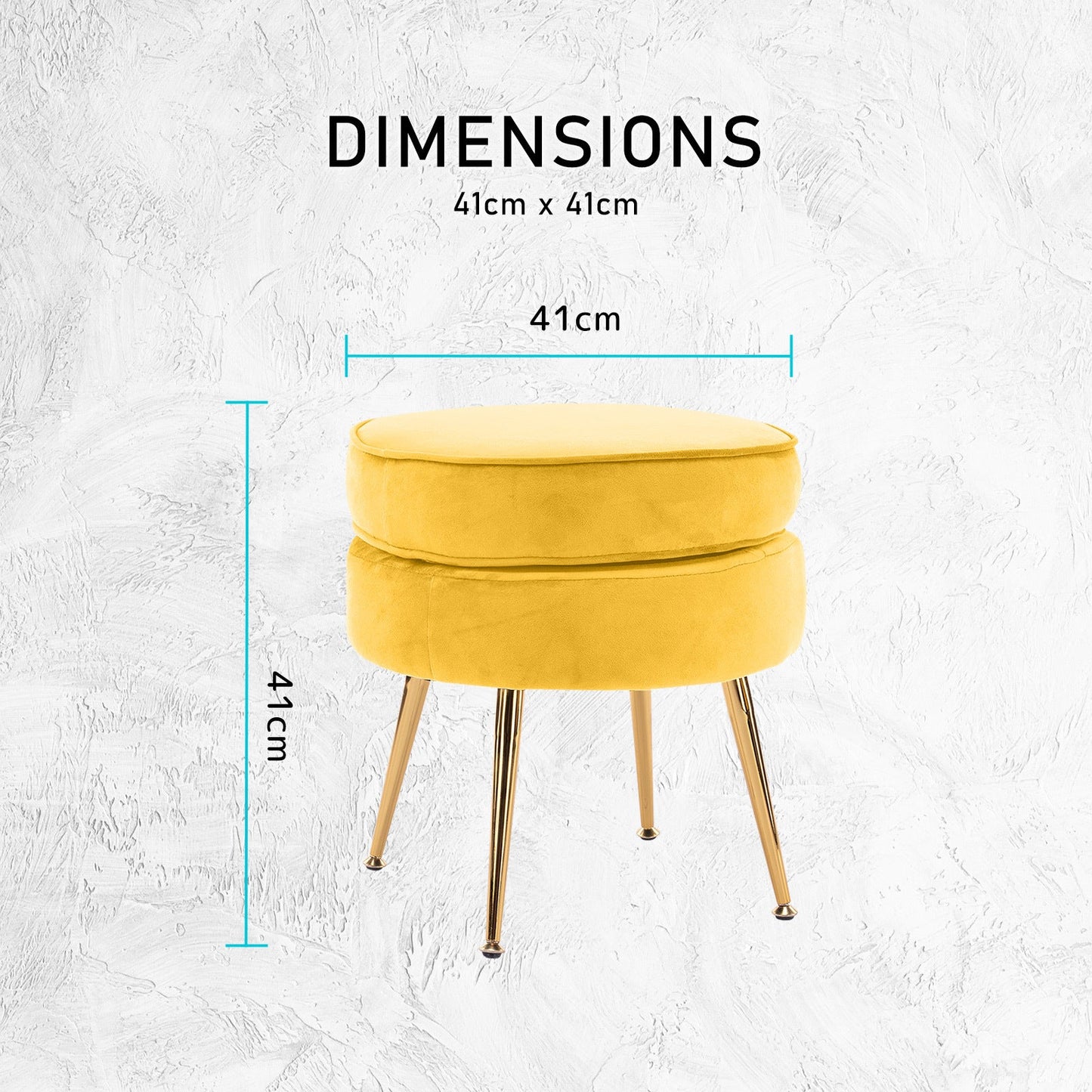 Ottoman Foot Stool Velvet Fabric Metal Leg Round YELLOW