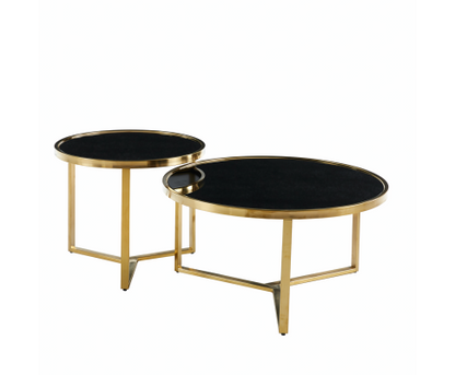 Interior Ave - Designer Giselle Black Glass & Brushed Gold Coffee Table Set