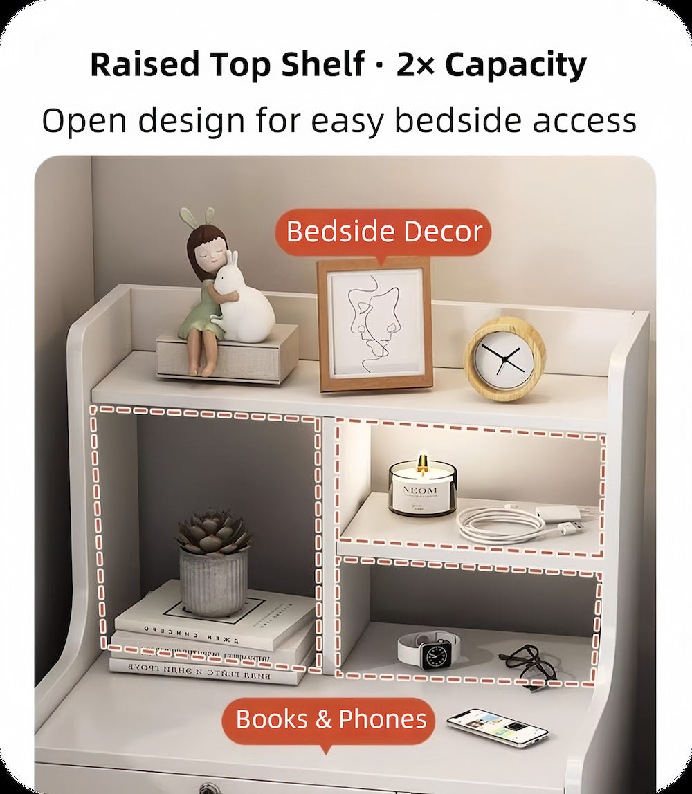 Minimalist Wooden Nightstand Multi-Functional Top Storage Natural Design