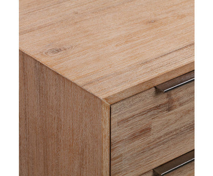 4 Pieces Bedroom Suite made in Solid Wood Acacia Veneered King Size Oak Colour 1X Bed, 2X Bedside Table & 1X Tallboy