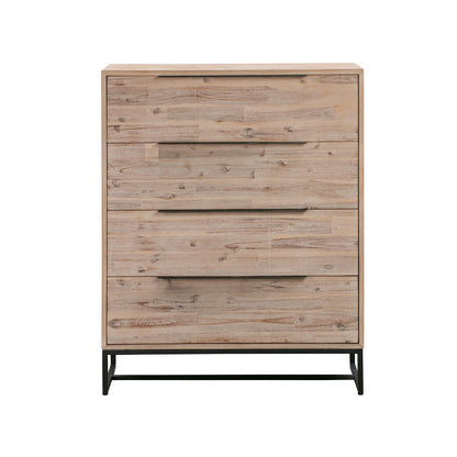 5 Pieces Bedroom Suite made in Solid Wood Acacia Veneered Queen Size Oak Colour Bed, Bedside Table, Tallboy & Dresser