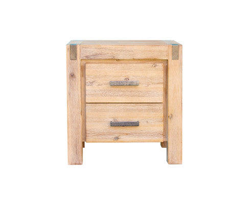 4 Pieces Bedroom Suite in Solid Wood Veneered Acacia Construction Timber Slat Double Size Oak Colour Bed, Bedside Table & Tallboy