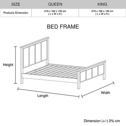 King Size Bed Frame with Solid Acacia Wood Veneered Construction in White Ash Colour