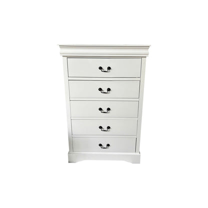 Tallboy with 5 Storage Drawers in Solid Wooden Metal Handles White Colour