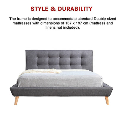 Double Linen Fabric Deluxe Bed Frame Grey