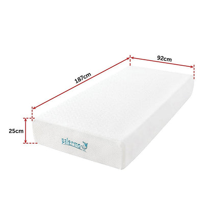 Palermo Single 25cm Gel Memory Foam Mattress - Dual-Layered - CertiPUR-US Certified