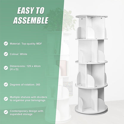 360-degree Rotating 4 Tier Display Shelf Bookcase Organiser