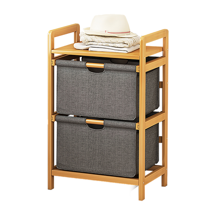Bamboo Shelf with Storage Hamper - Wooden Bamboo Removable Bags