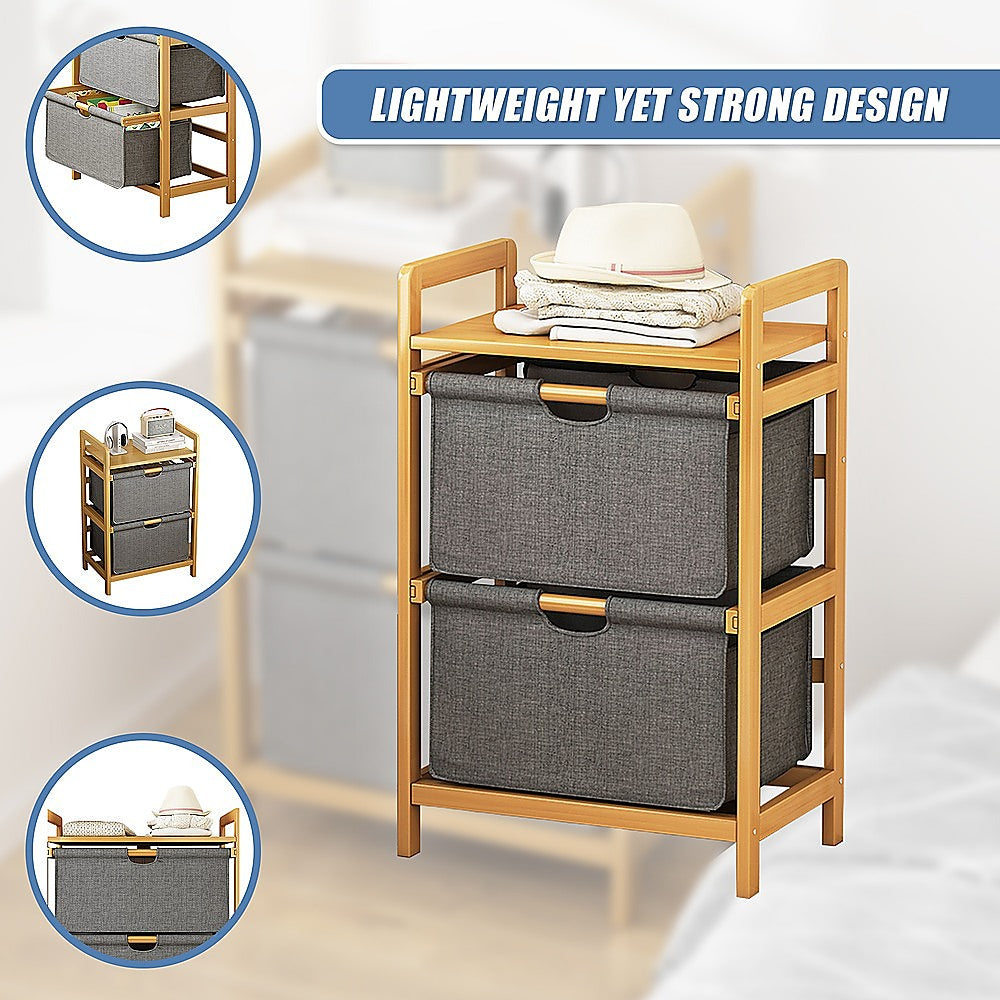 Bamboo Shelf with Storage Hamper - Wooden Bamboo Removable Bags