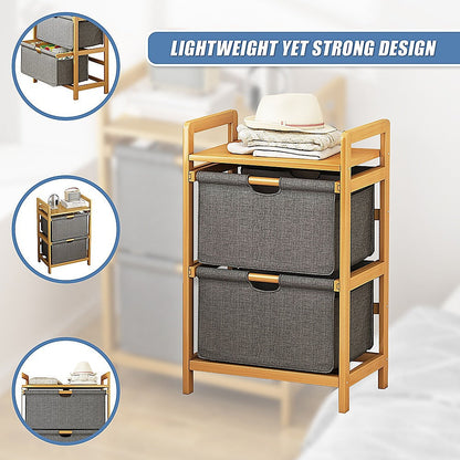 Bamboo Shelf with Storage Hamper - Wooden Bamboo Removable Bags