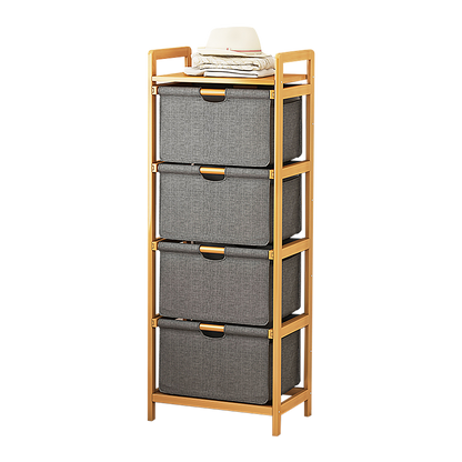 Bamboo Shelf with Storage Hamper - Wooden Bamboo Removable Bags