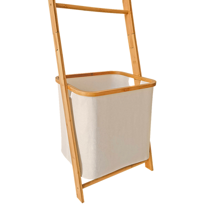 Wall Leaning Ladder Shelf with Laundry Basket Clothes Hamper Bath Towel Rack