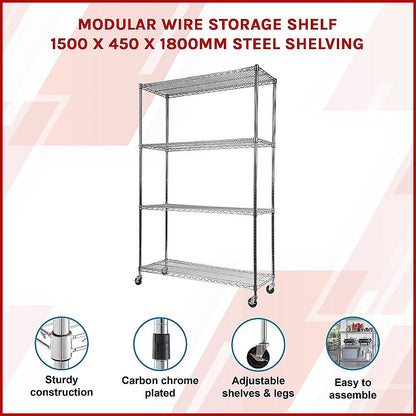 Modular Wire Storage Shelf 1500 x 450 x 1800mm Steel Shelving