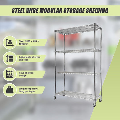 Modular Wire Storage Shelf 1500 x 450 x 1800mm Steel Shelving