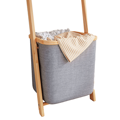 Wall Leaning Ladder Shelf with Laundry Basket Clothes Hamper Bath Towel Rack in Grey