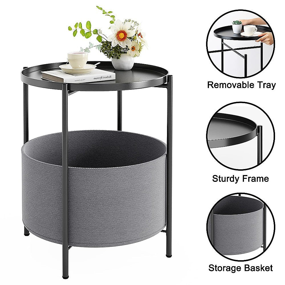 Round Side Table Bedside Storage Basket