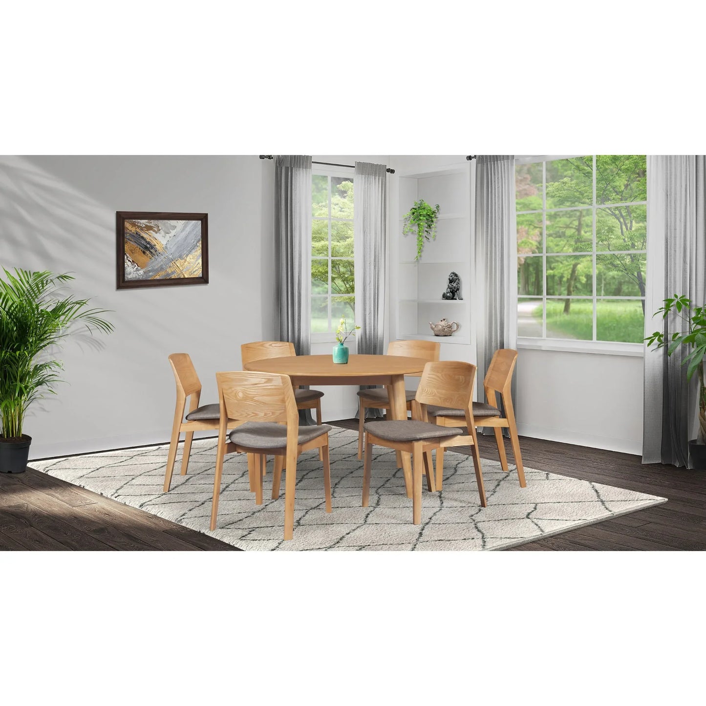 Delphine Round Table with 4 Chairs Dining Set - Oak