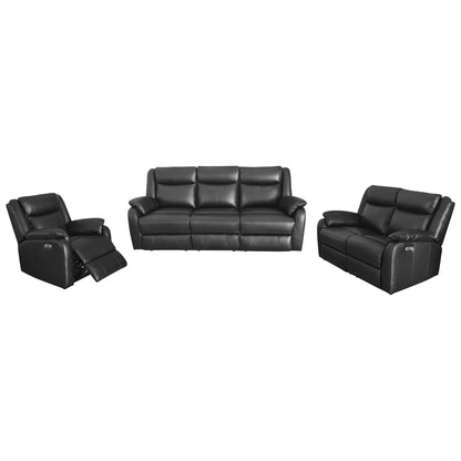 Pinnacle 3+2+1 Seater Leather Recliner Lounge Sofa Set - Black