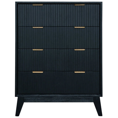 Ella Queen Bed with 1 Tallboy and 2 Bedside Tables Set - Black