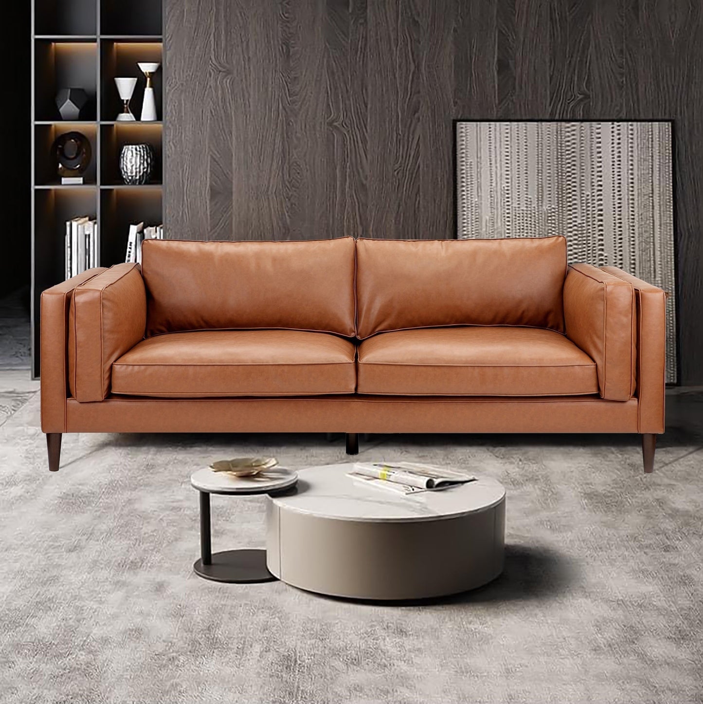 Tan Brahm 3 Seater Premium Faux Leather Sofa