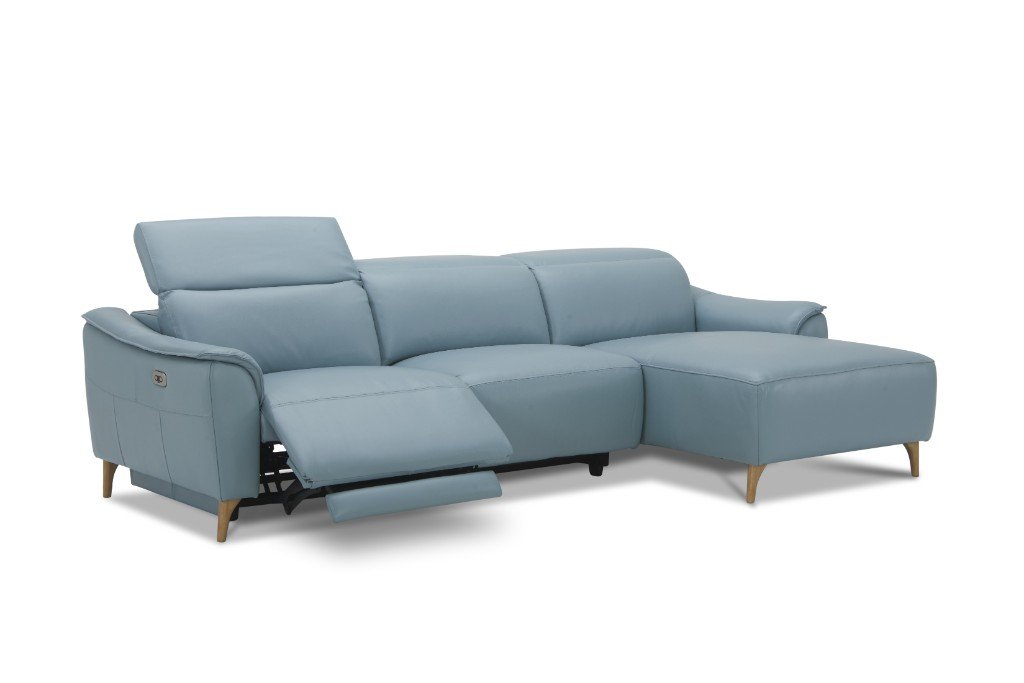 Darcy 2 Seater Leather Electric Recliner & RHF Chaise - Blue