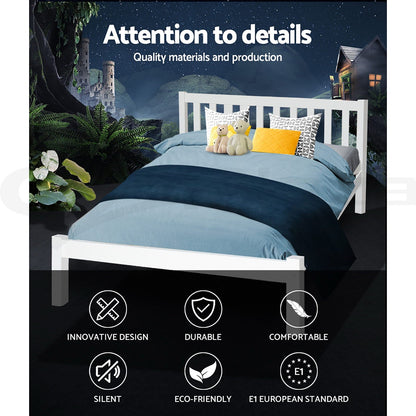 Artiss Wooden Bed Frame Queen Size Pine Timber Mattress Base Bedroom