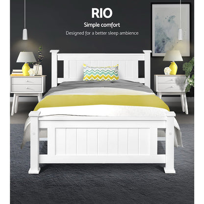 King Single Wooden Bed Frame - White