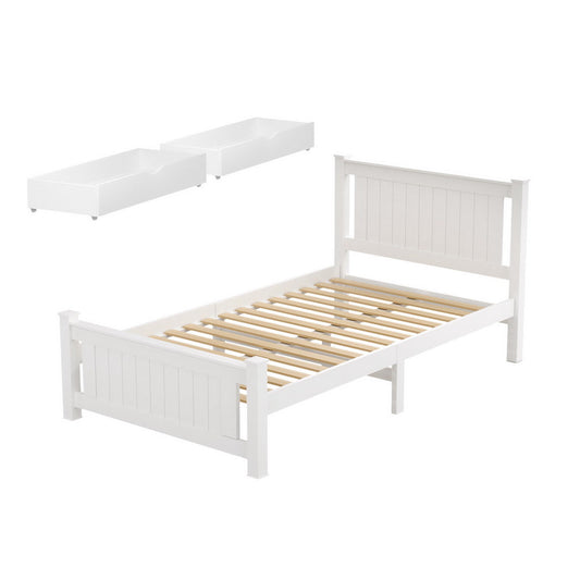 Artiss Bed Frame King Single Size Wooden Platform with 2 Storage Drawers White RIO