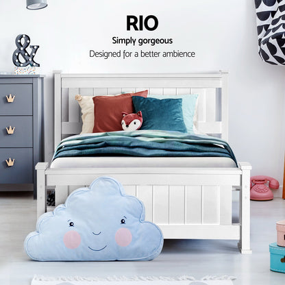 Wooden Bed Frame Timber Single Size RIO Kids Adults Storage Drawers Base
