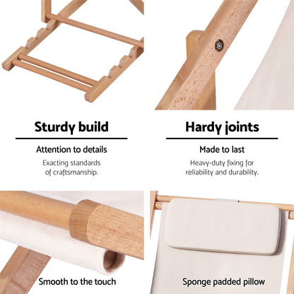 Gardeon Outdoor Chairs Sun Lounge Deck Beach Chair Folding Wooden Patio Furniture Beige