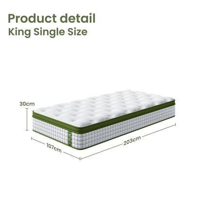 BedStory King Single Mattress 30cm Medium Firm Hybrid Mattress for Pressure Relief Motion Isolation